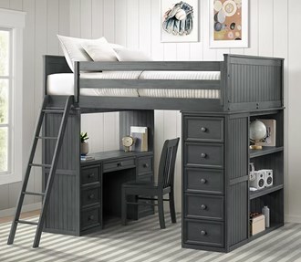 Full Loft Chest Desk W/ Ladder Weathered Grey 